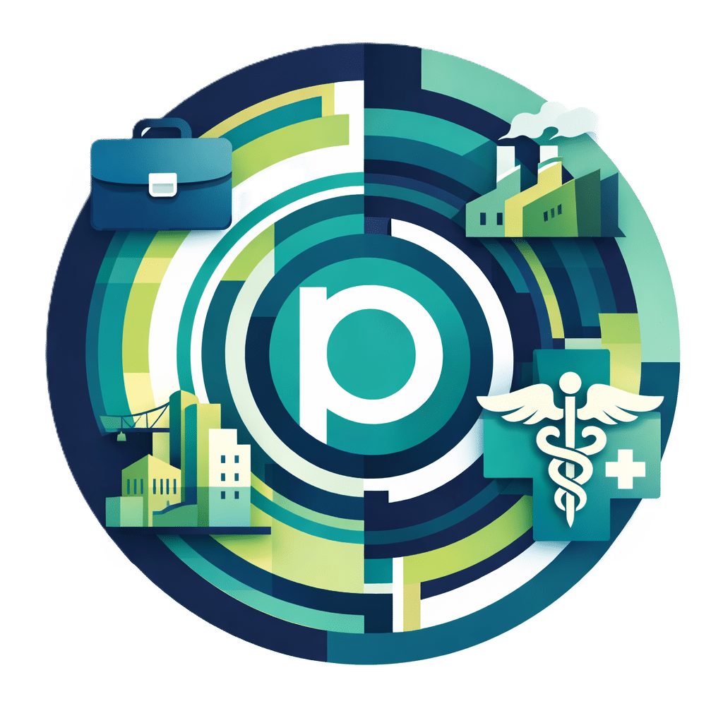 Business logo badge representing a branded Portoll portal with customizable identity, professional business branding, and a modern membership platform.
